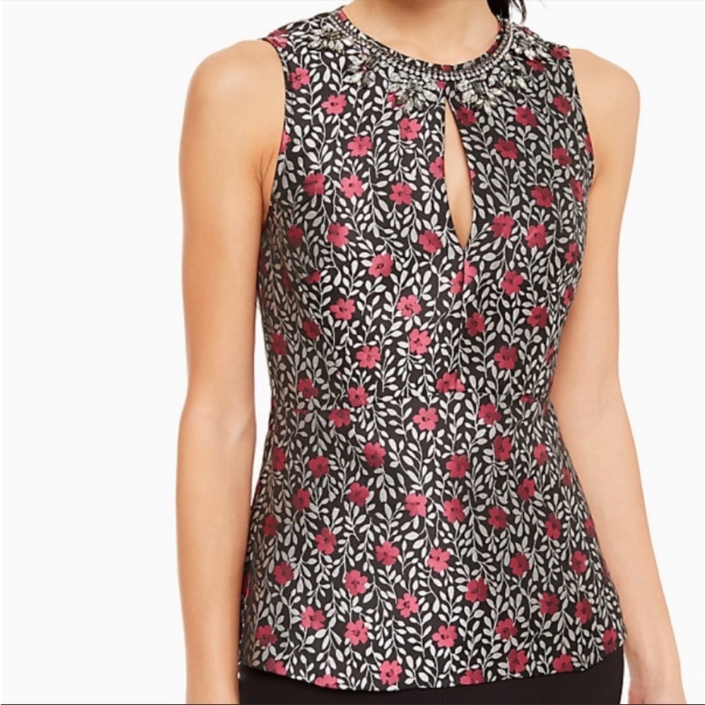 Kate Spade New York Floral Park Jacquard Sleeveless Top Black White Pink 0 NEW